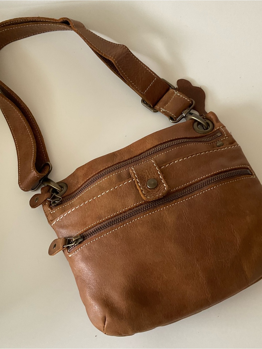 Roots Brown Leather Crossbody Bag